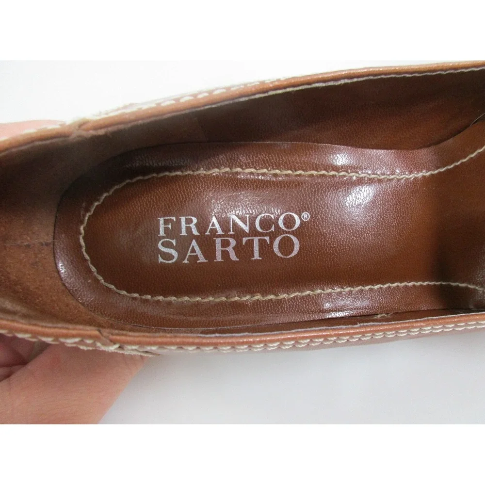 Franco Sarto women's Y2K Bow Contrast Stitch Heels size 6 M Tan Wedding Guest